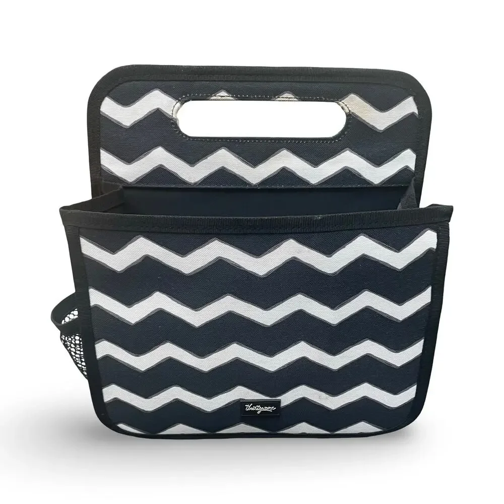 Thirty One Double Duty Caddy Black Chevron Links Tote Craft Nursery Organizer 31